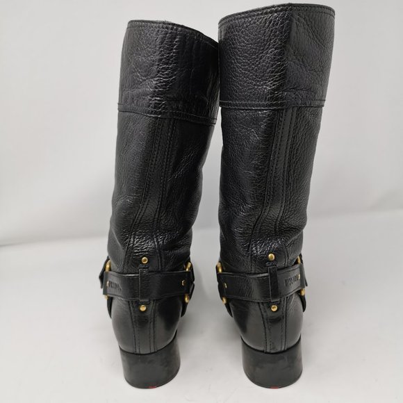 Prada Leather Boots with Gold Link Detail - Picture 9 of 12